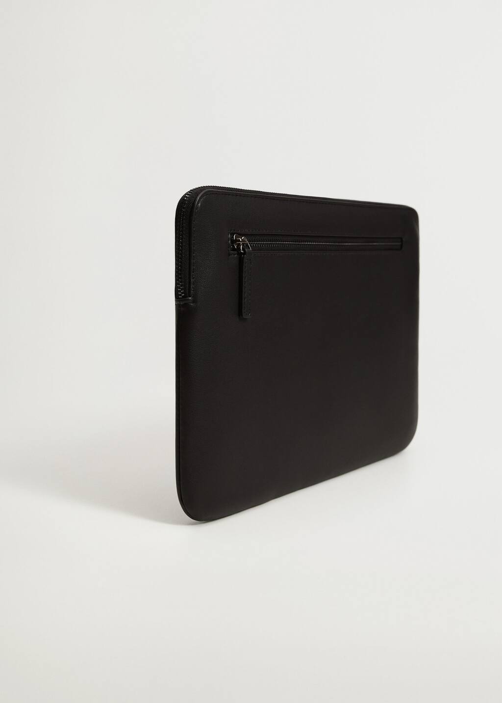 Mango Leather-effect laptop case. a black laptop case sitting on top of a white table. 