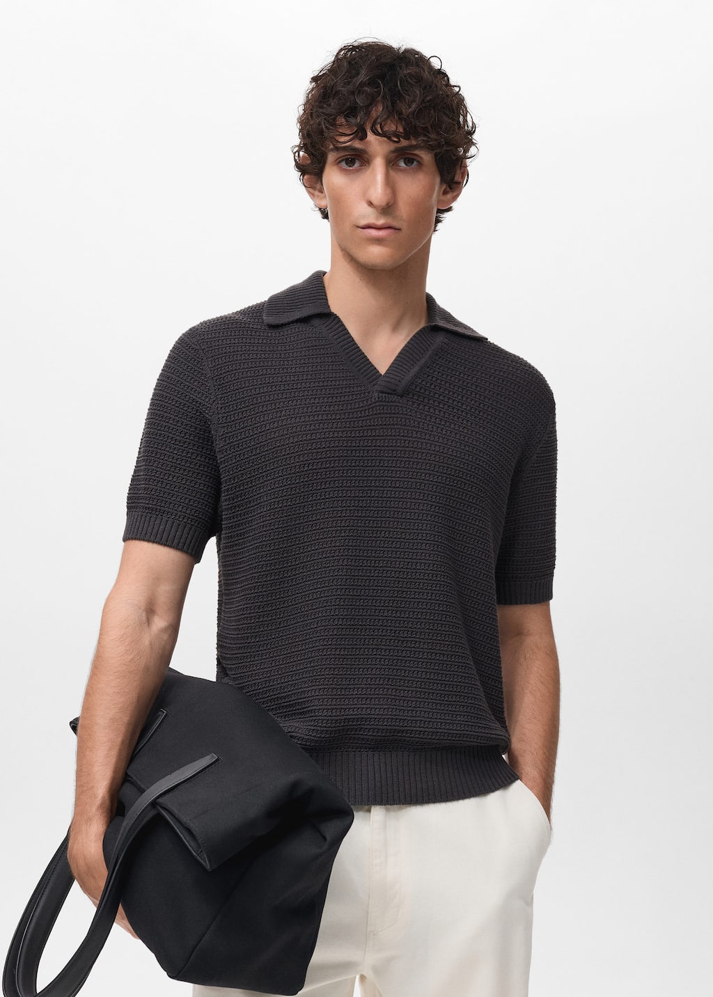 Crochet cotton polo shirt