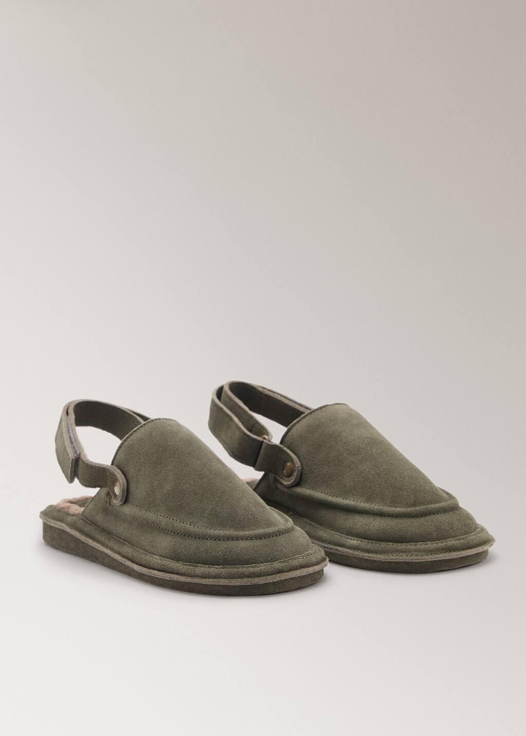 Mango Leather Slippers With Shearling Lining Pastel Green In Green