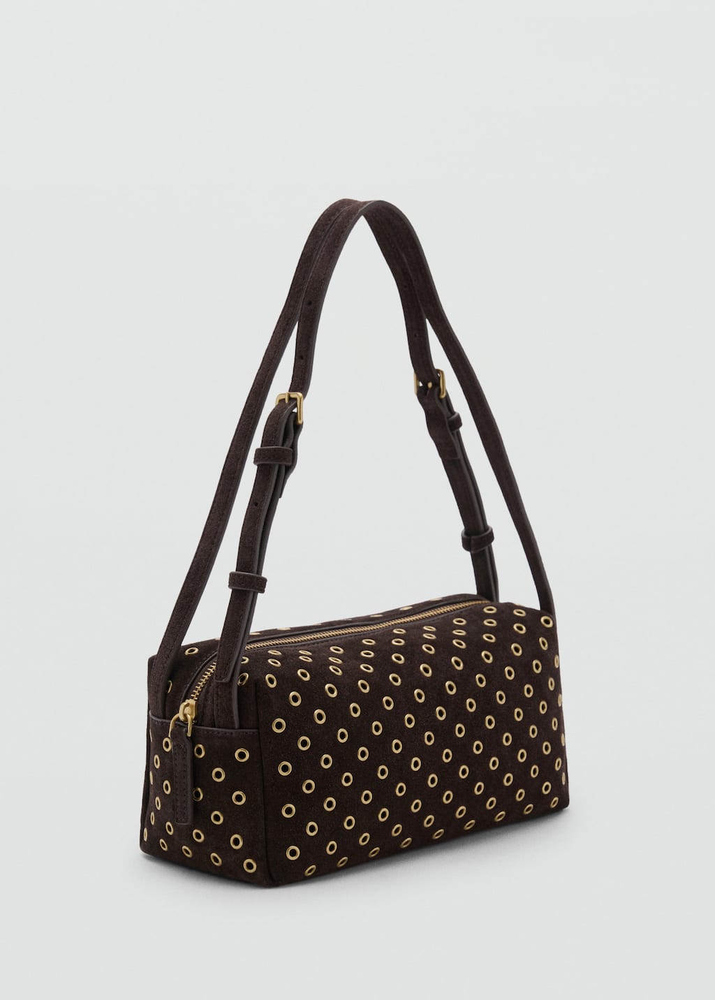 Mango Suede Eyelet Shoulder Bag Chocolate In Brown