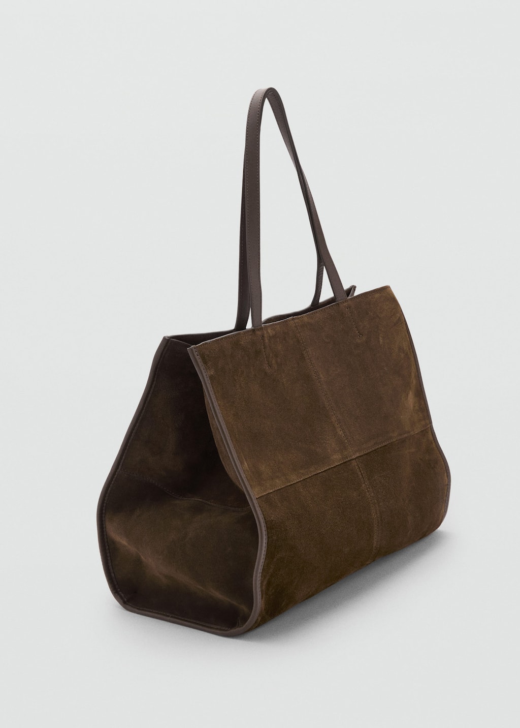 Mango Suede Leather Shopper Bag Khaki In Brown