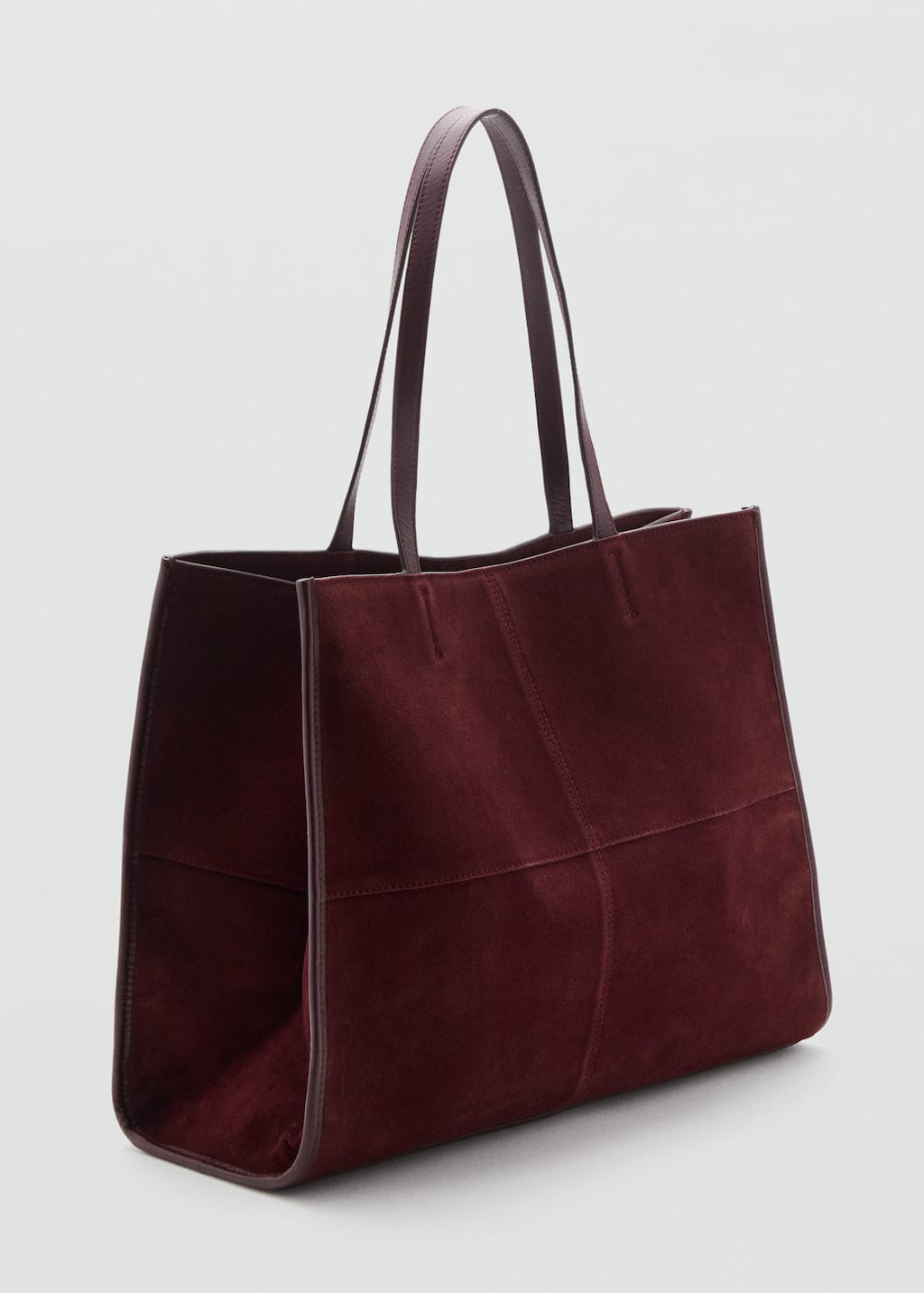 Mango Suede Leather Shopper Bag Burgundy