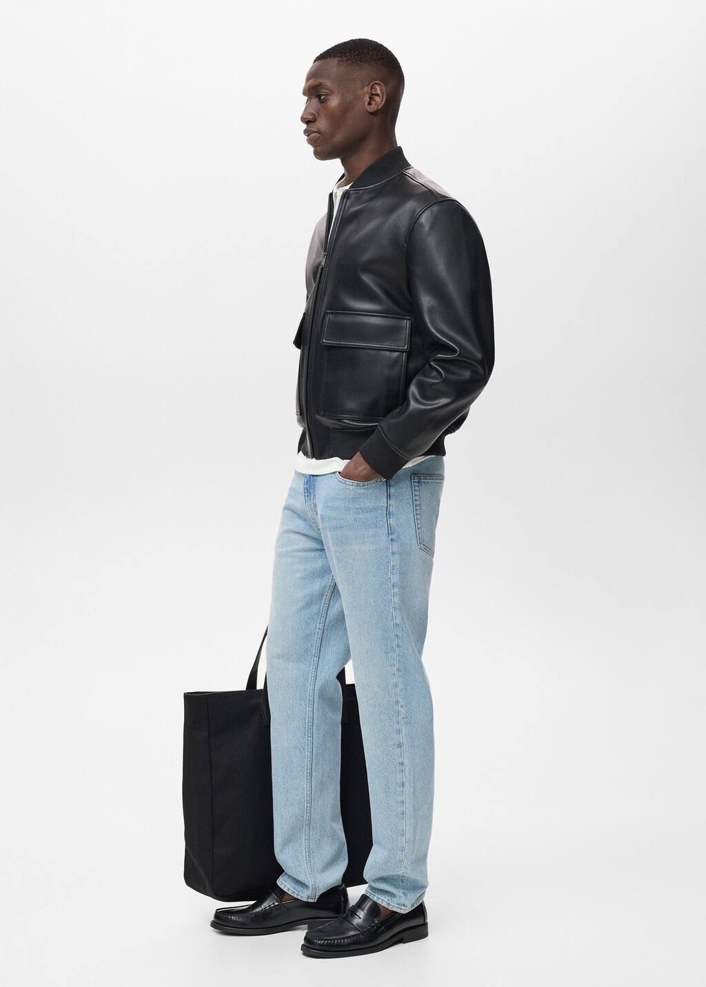 Leather-effect bomber jacket