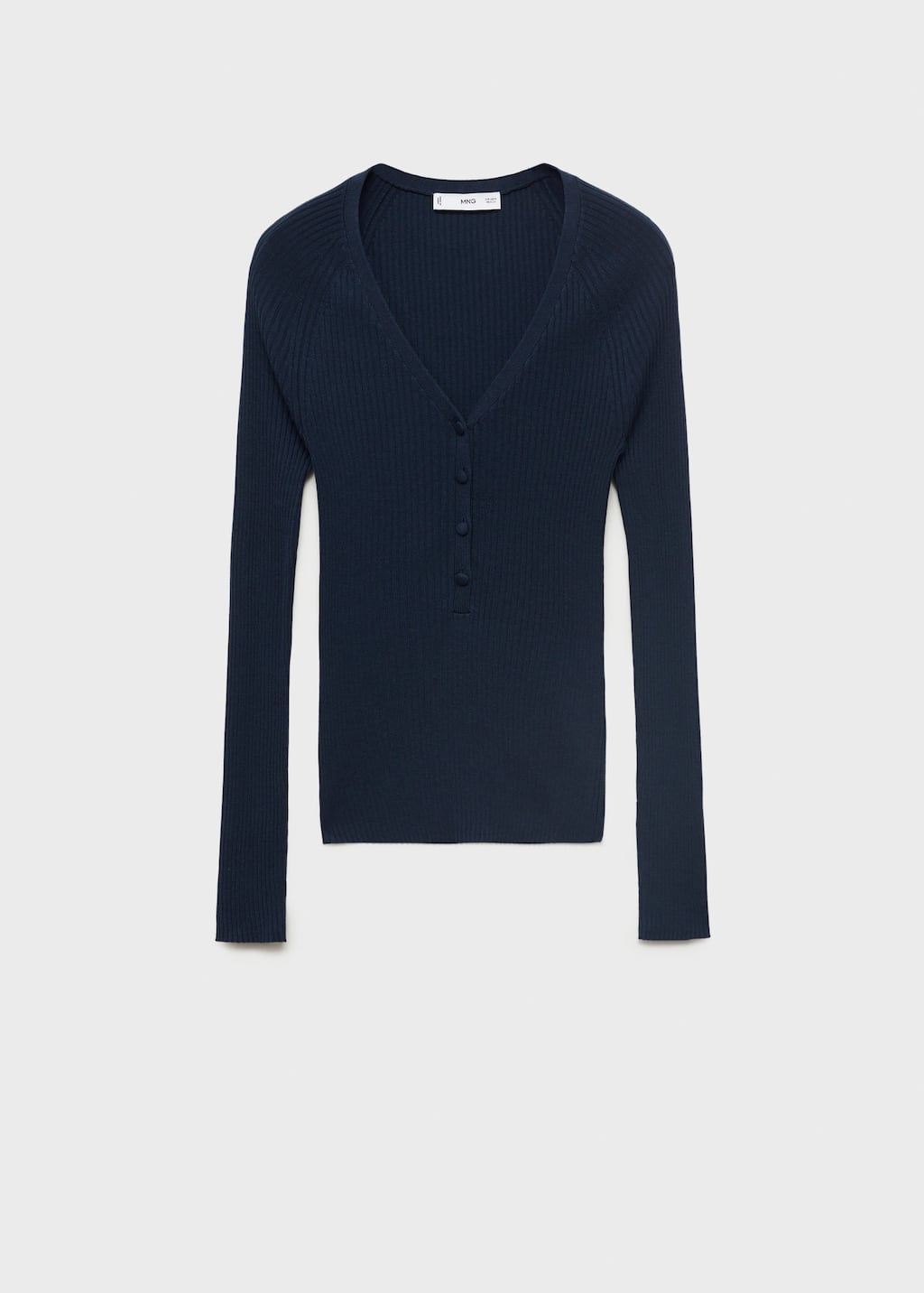 Mango V-neck Ribbed Knit Sweater Dark Navy In Blue