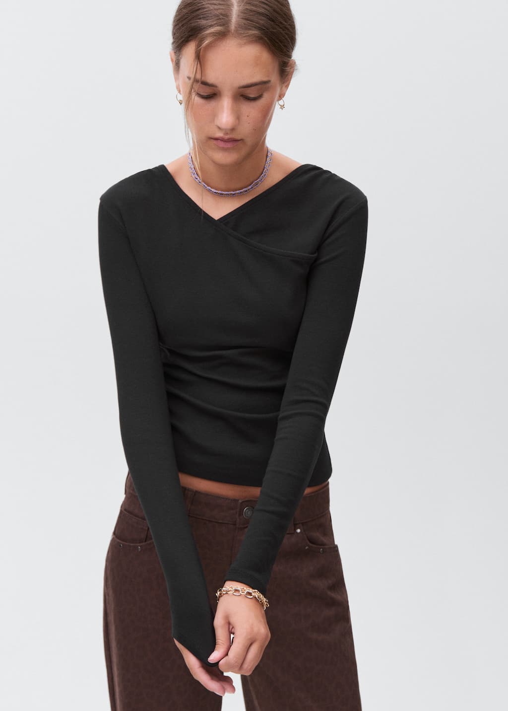 Gathered cotton t-shirt