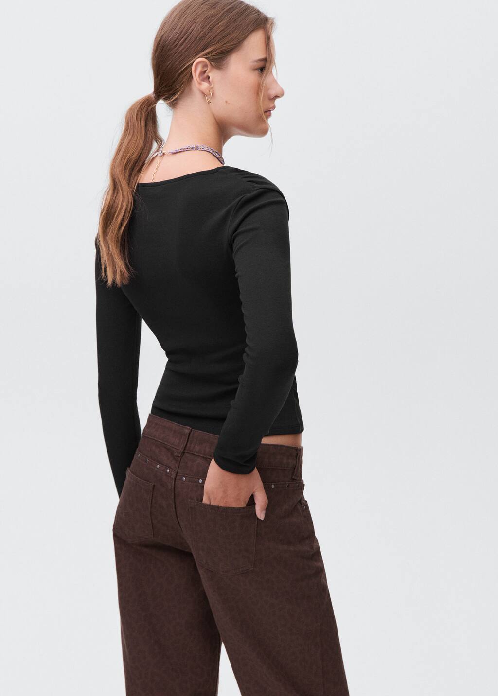 Gathered cotton t-shirt
