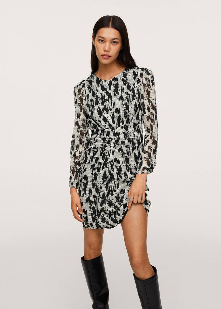 mango printed ruched dress