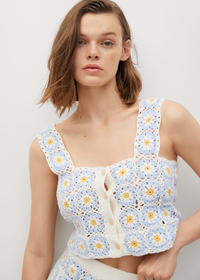 Mango Handmade Daisy-print Crochet Top Mango Handmade Daisy-print Crochet Top