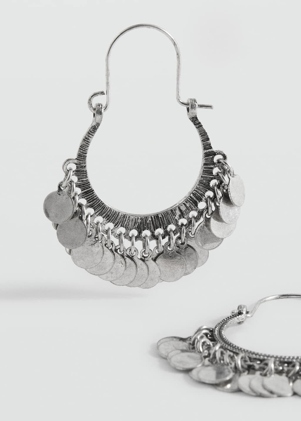 Mango Teen Bead Hoop Earrings Silver