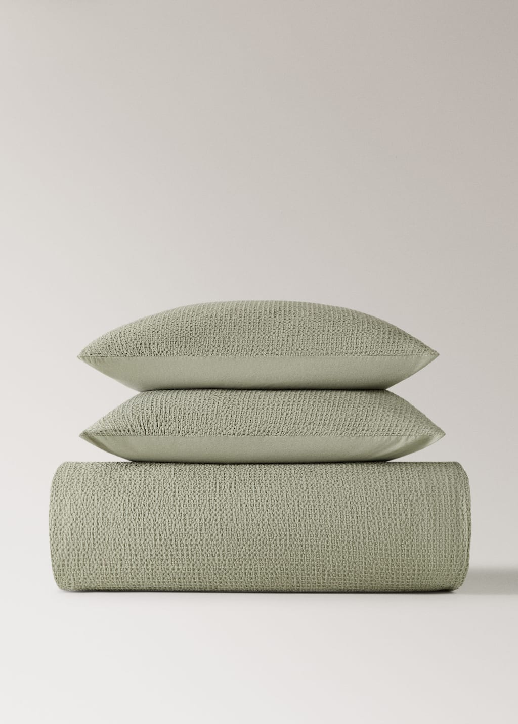 Mango Home Cotton Percale Waffle Duvet Cover For 135 Cm Bed Forest Green In Green