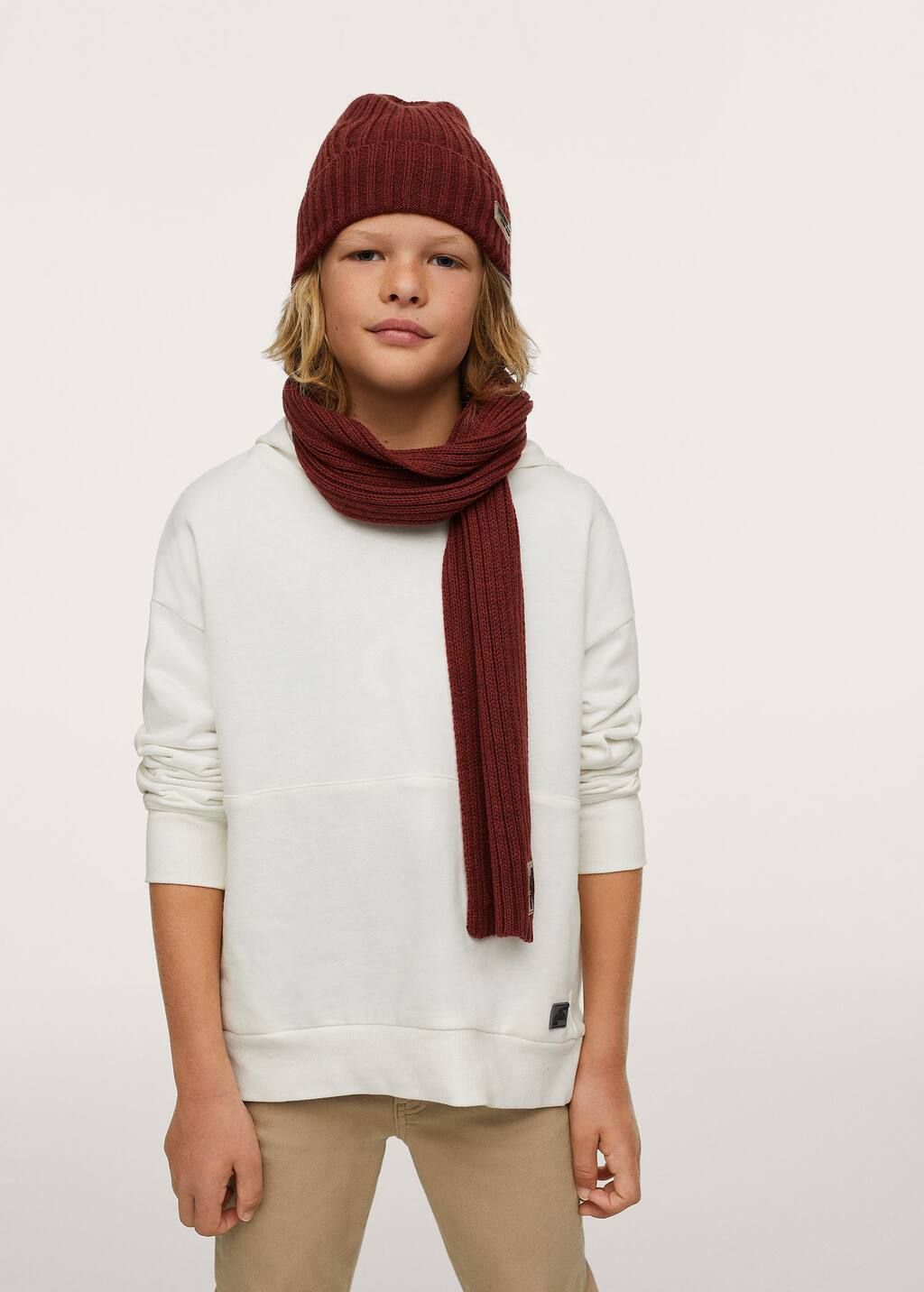 Mango Knit beanie. a young boy wearing a hat and a scarf. 