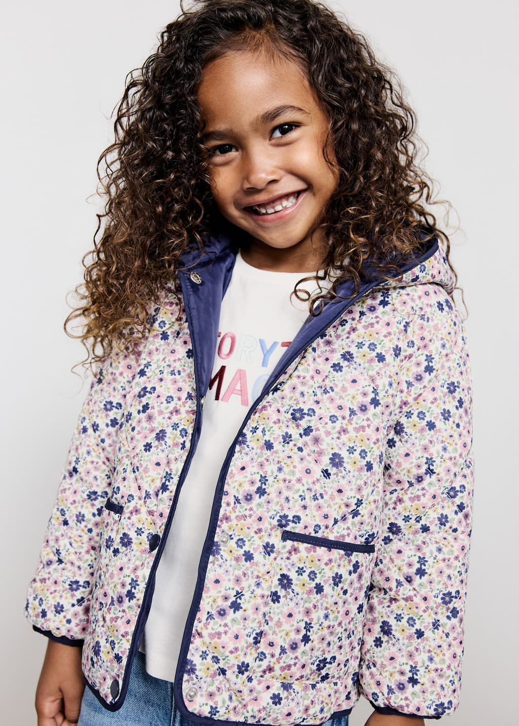 Flowers print quilted anorak