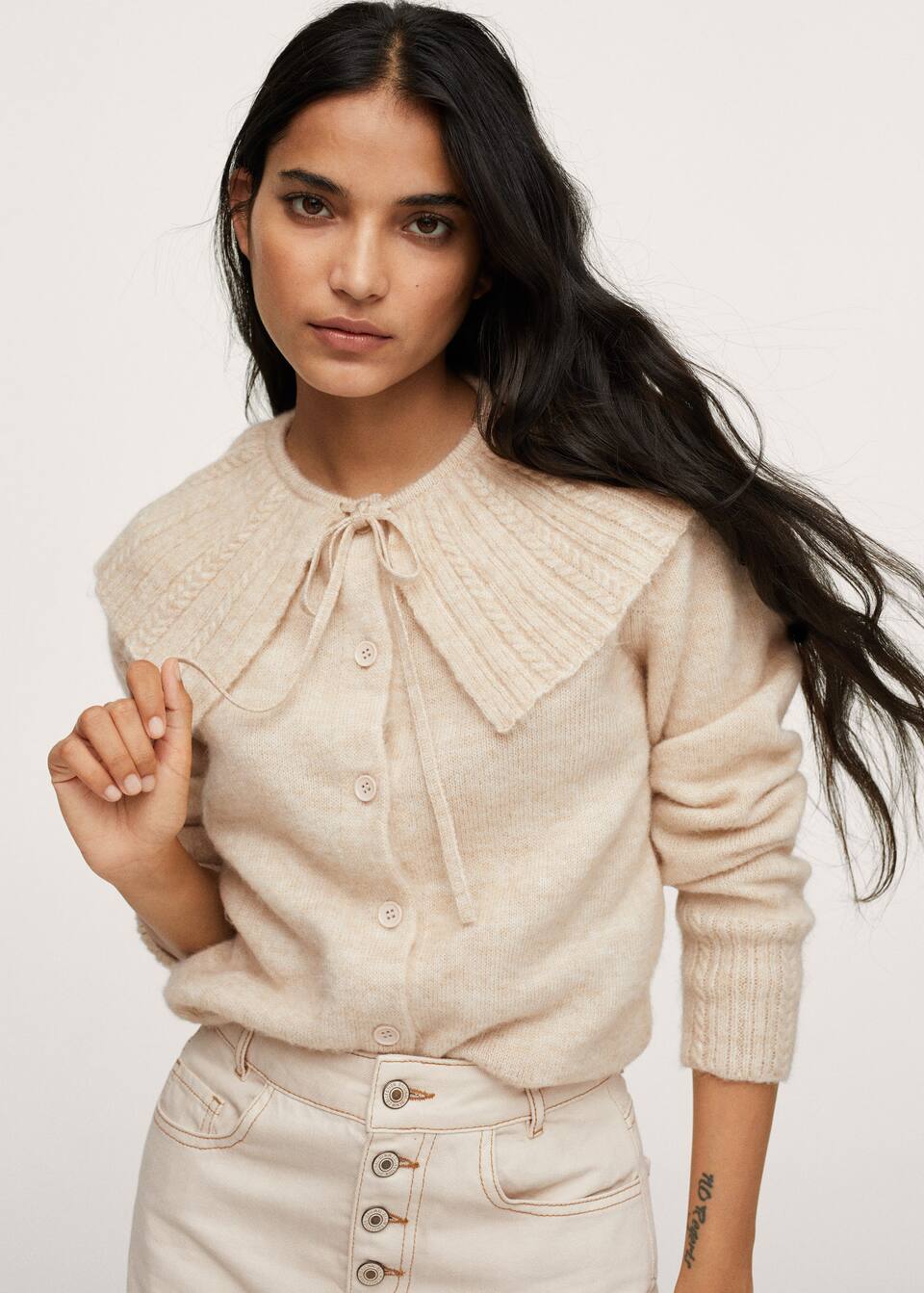 Baby doll-neck cardigan - Medium plane