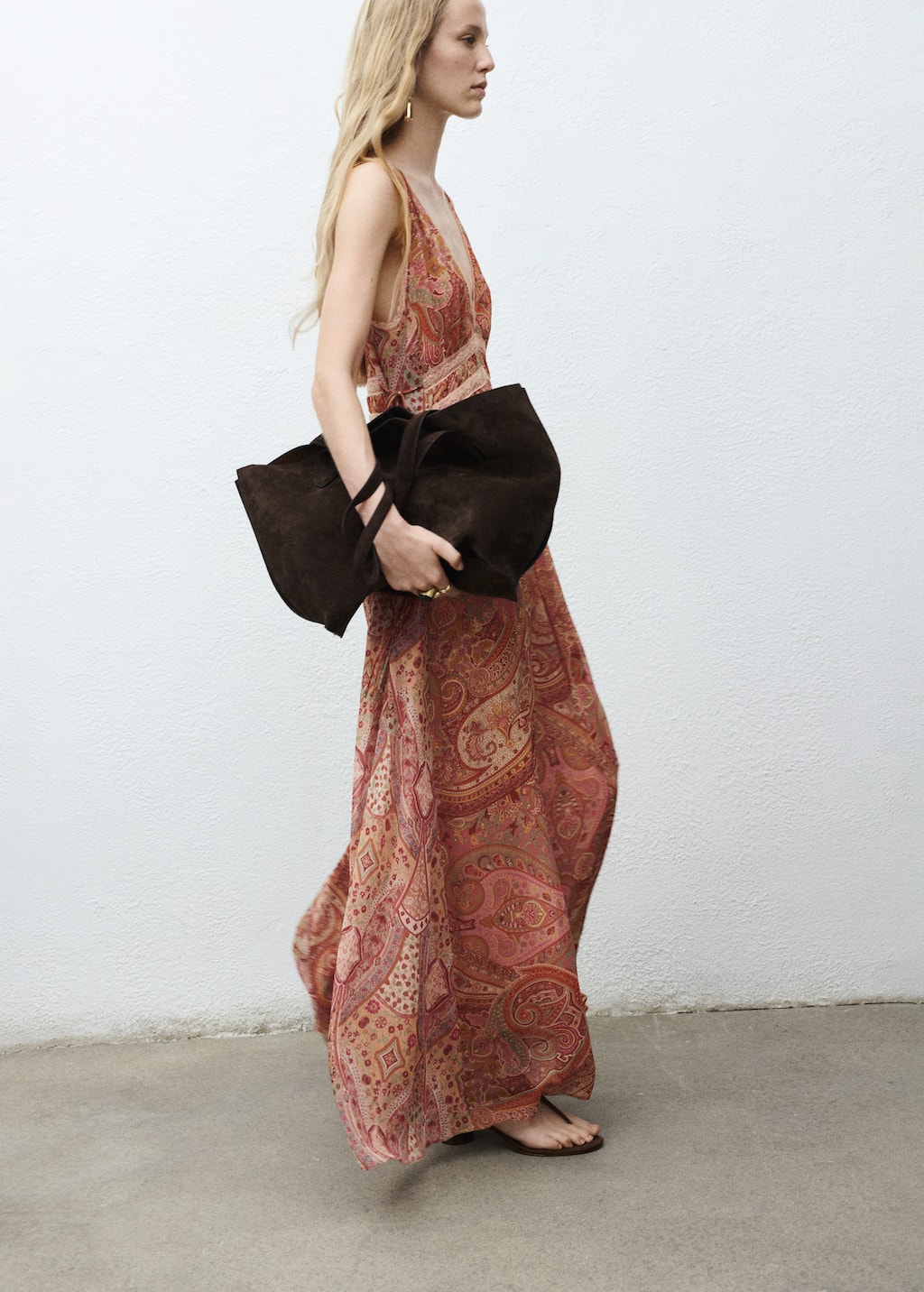 Paisley-print dress with lace trim