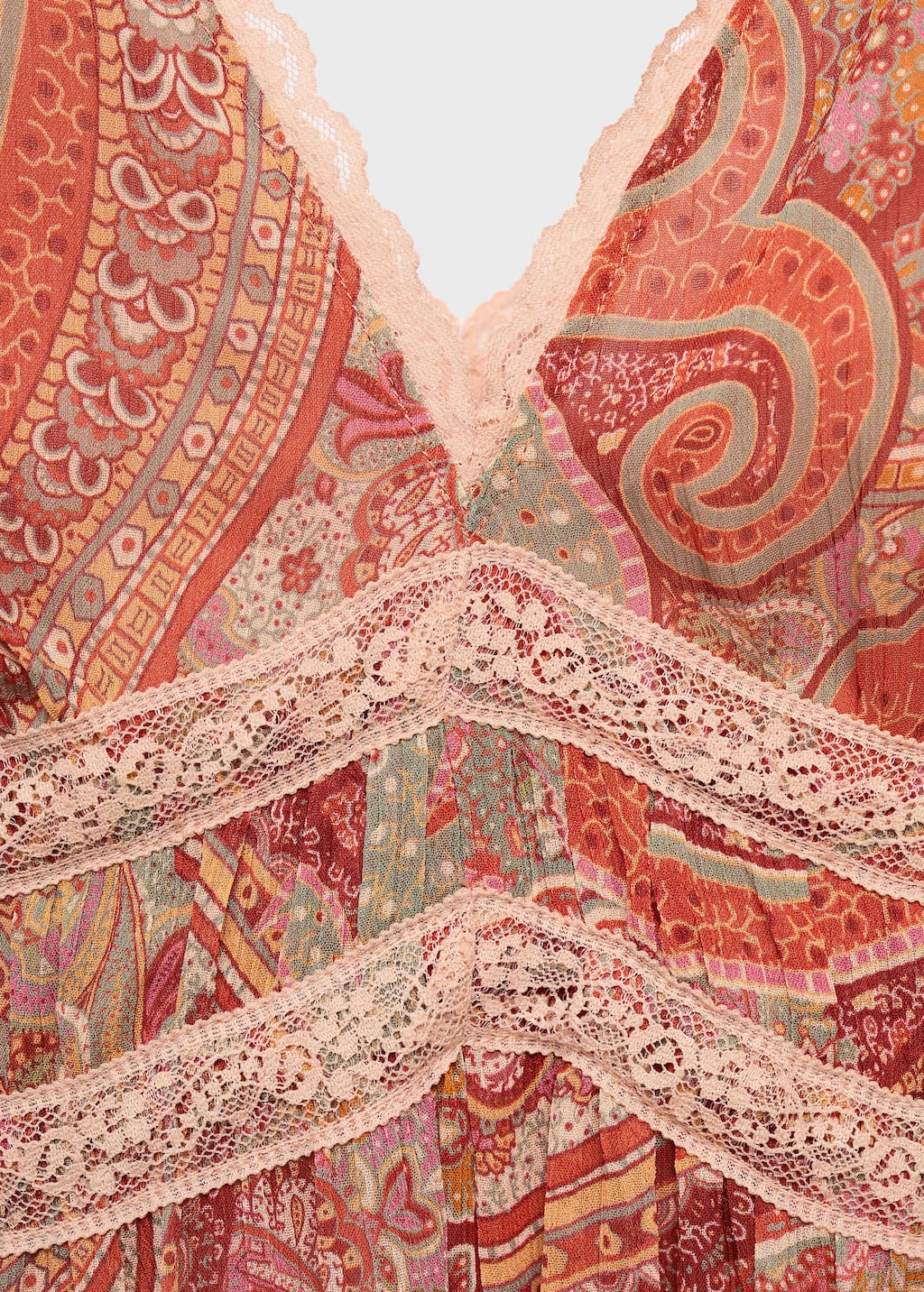 Paisley-print dress with lace trim