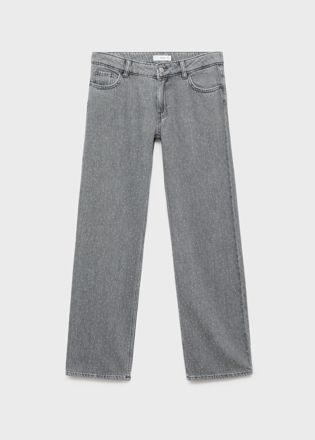 Mango Teen Straight-fit Jeans With Rhinestones Denim Grey In Gray