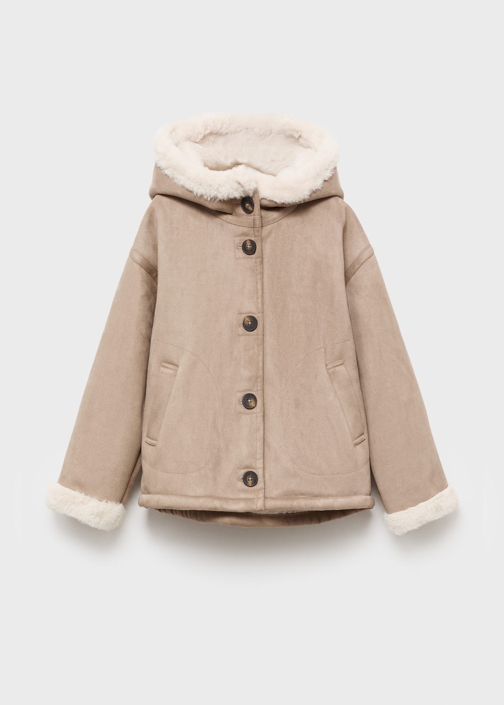 Mango Kids' Fur And Suede-effect Coat Light/pastel Grey In Brown