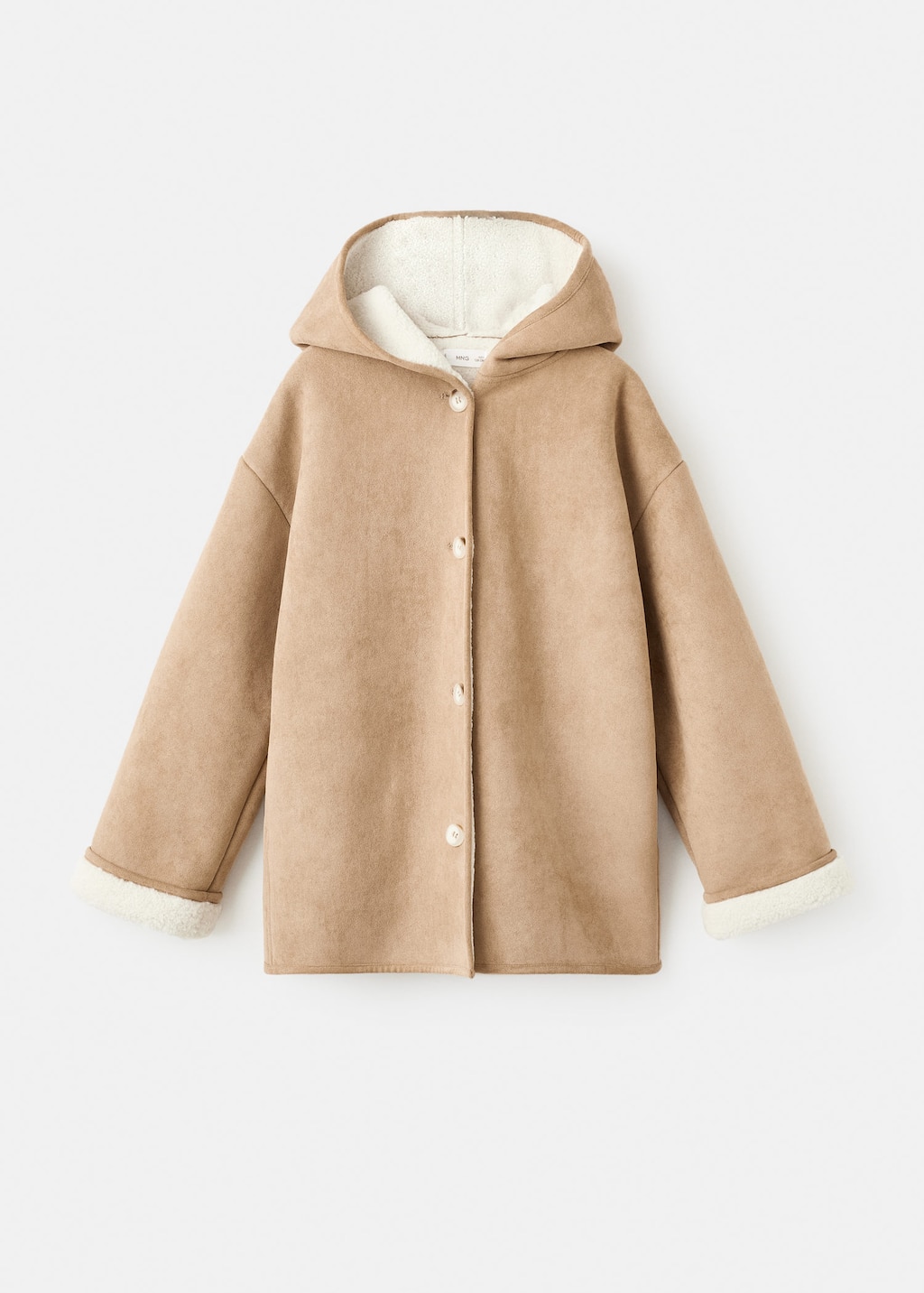 Mango Shearling-effect Hooded Coat Medium Brown In Brown