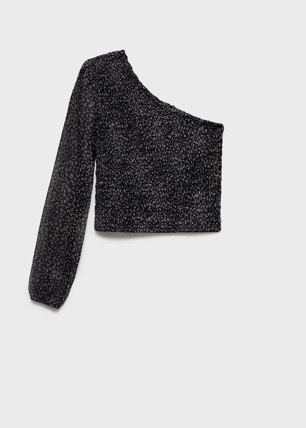 Mango Teen Asymmetrical Leopard-print Blouse Black In Black