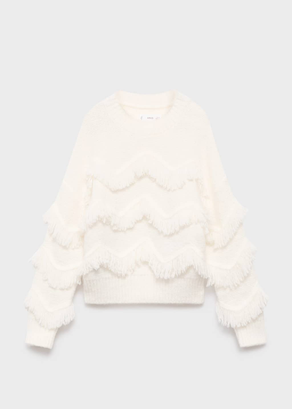 Mango Kids' Fringes Knit Sweater Off White