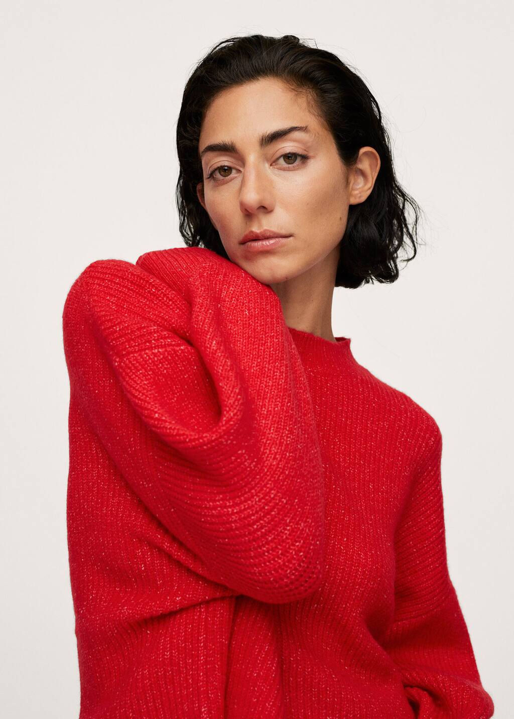 red sweater cropped