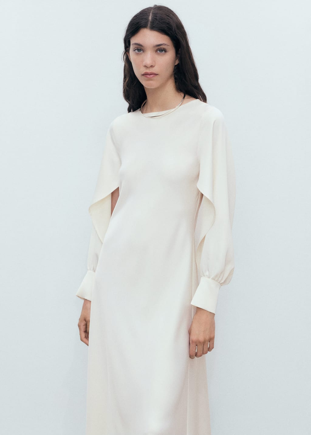 Satin dress with slit sleeves