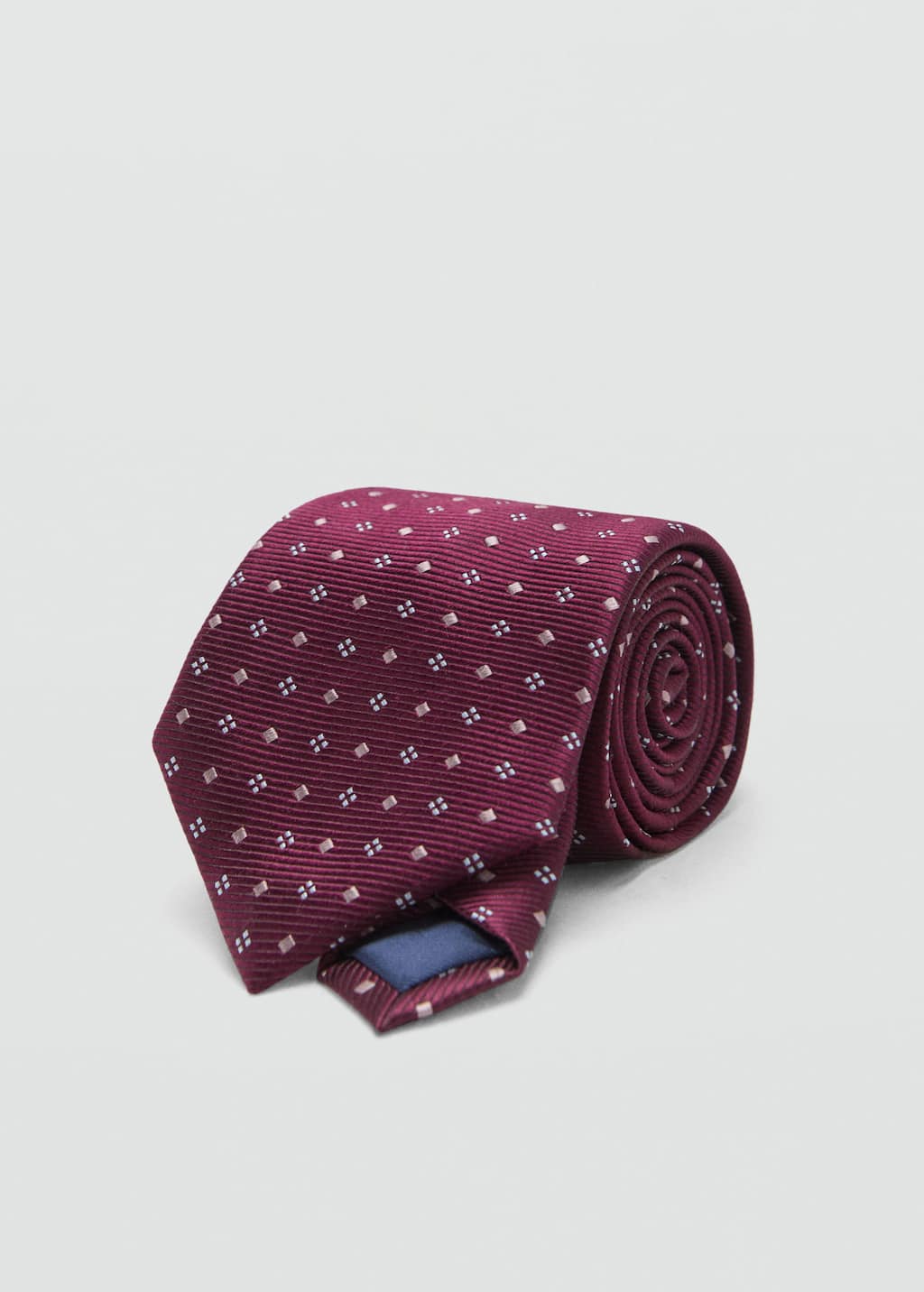 Mango Man Geometric Patterned Silk Tie Burgundy