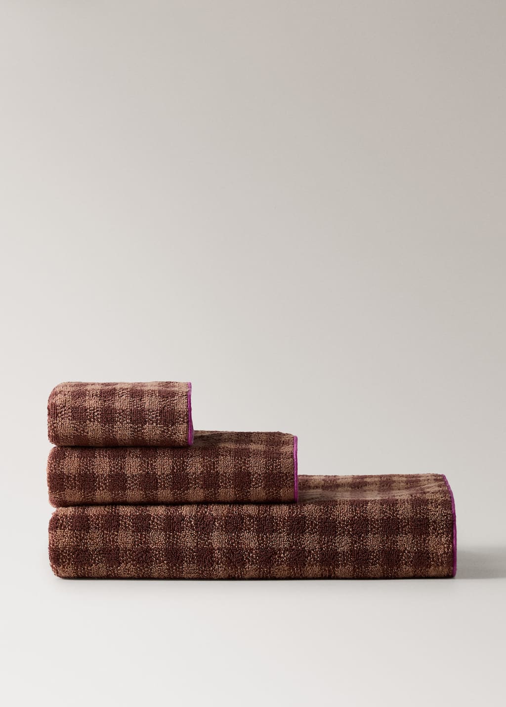 Mango Home Cotton Check-print Guest Towel With Overlock Stitching Burnt Orange