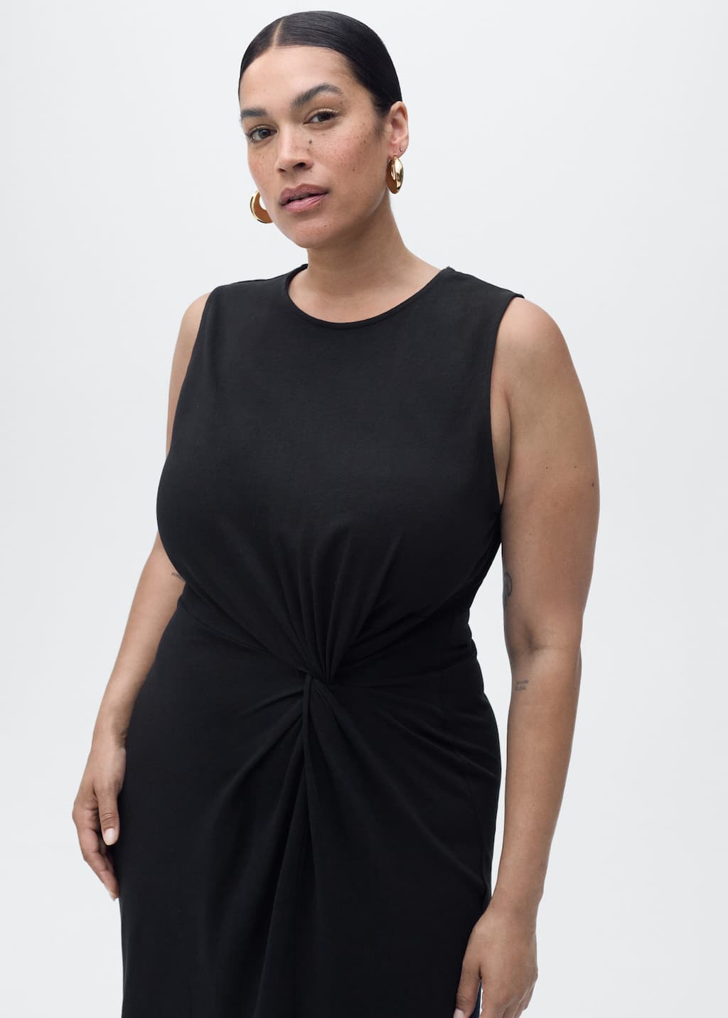 Gathered cotton midi-dress