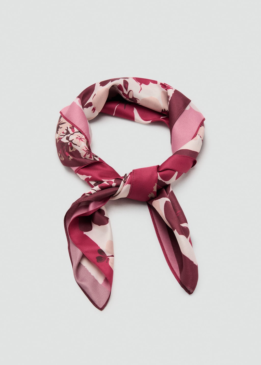 Mango Foulard Satiné Imprimé À Fleurs Grenat - Femme - Taille Unique -