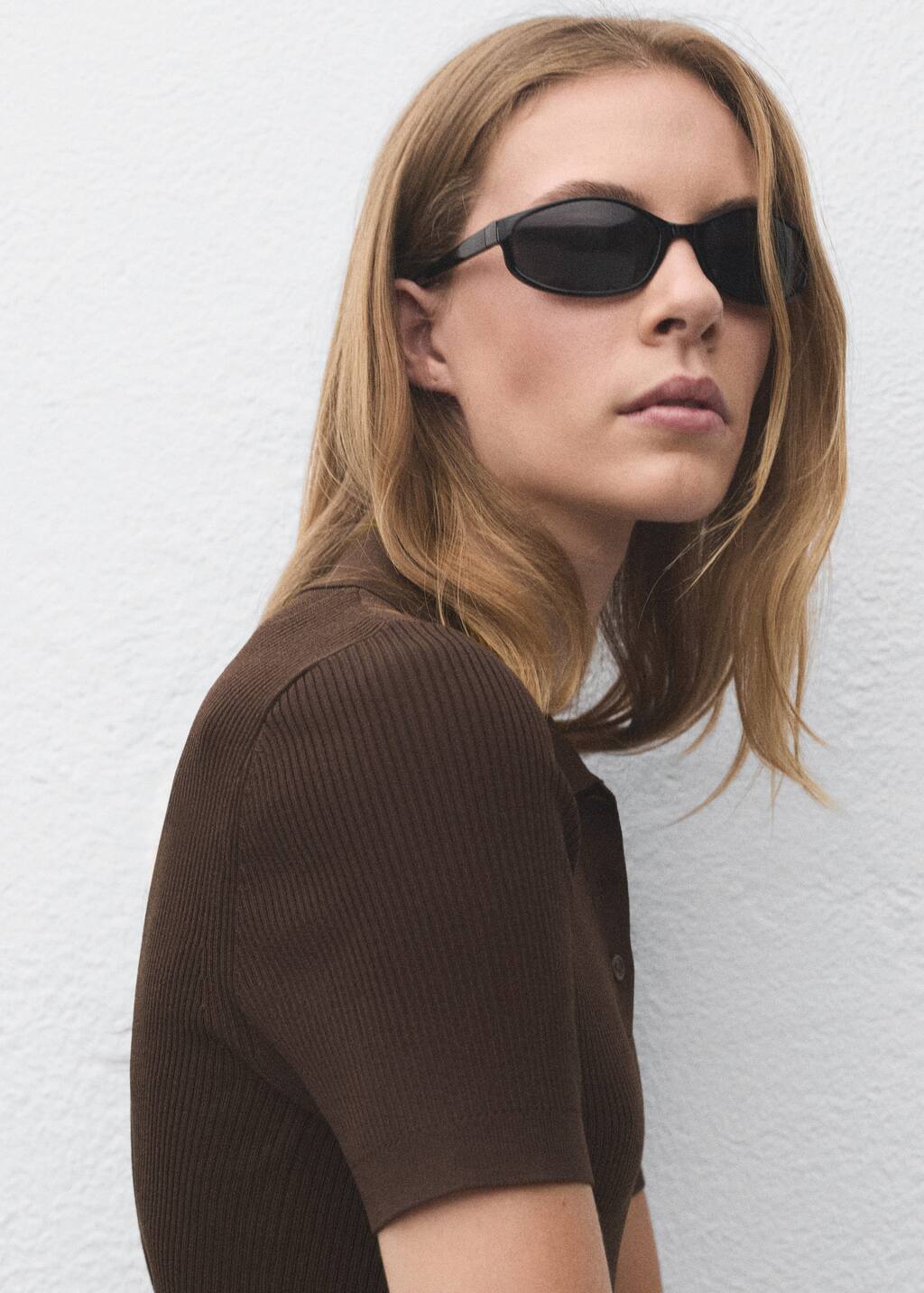 Short-sleeved polo-neck sweater