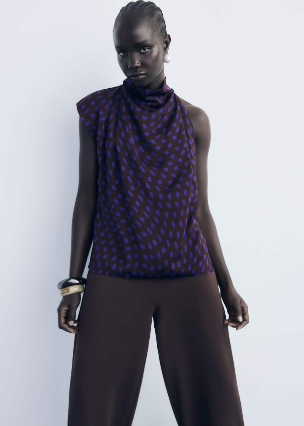 Polka-dot blouse with draped collar