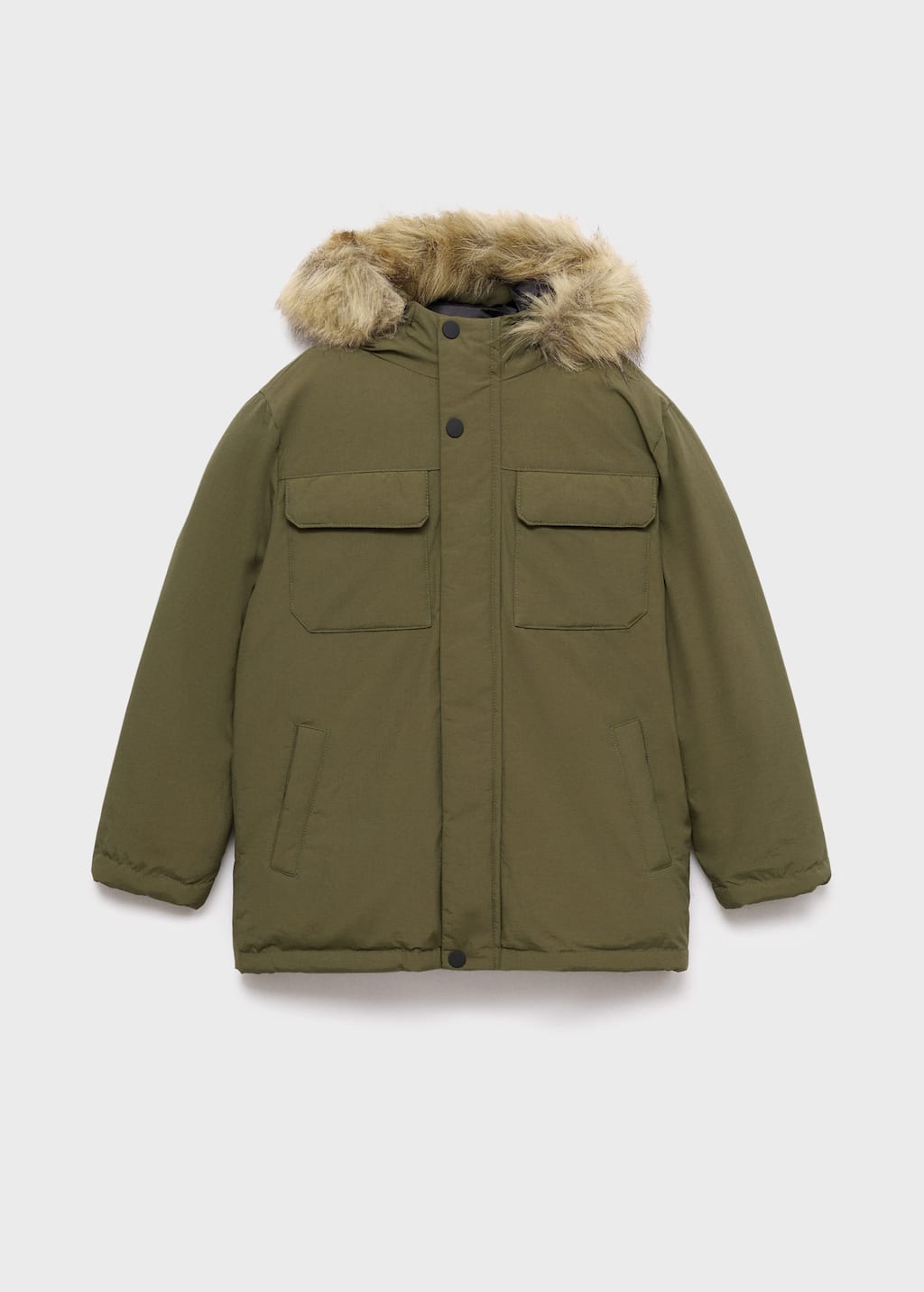 Mango Anorak With Shearling-effect Hood Khaki In Green