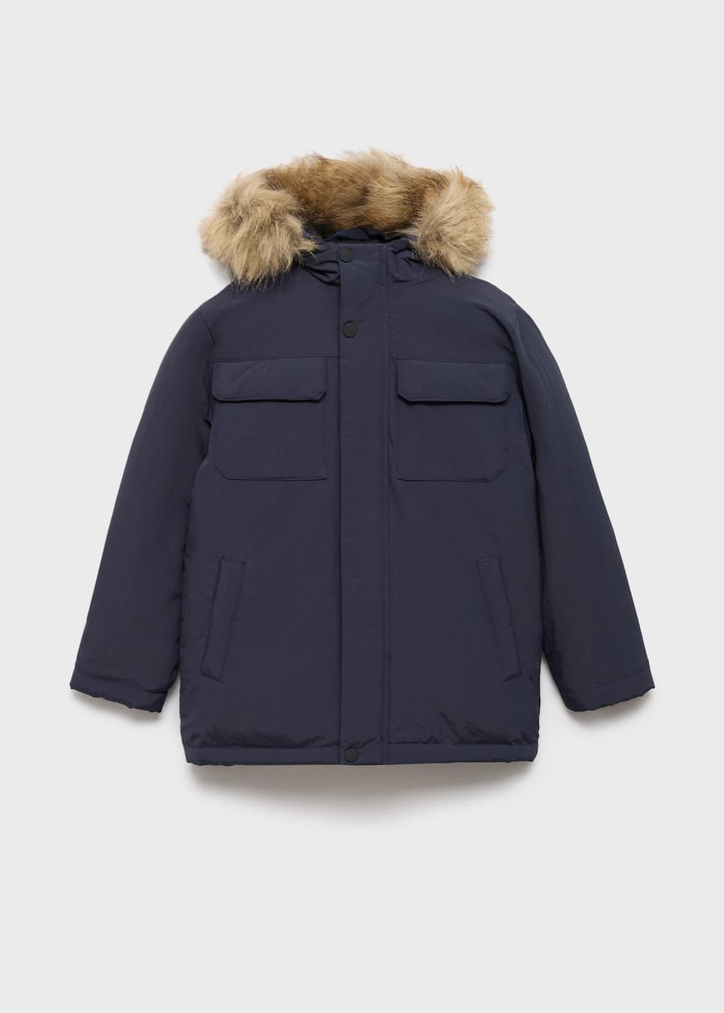 Mango Anorak With Shearling-effect Hood Navy In Blue