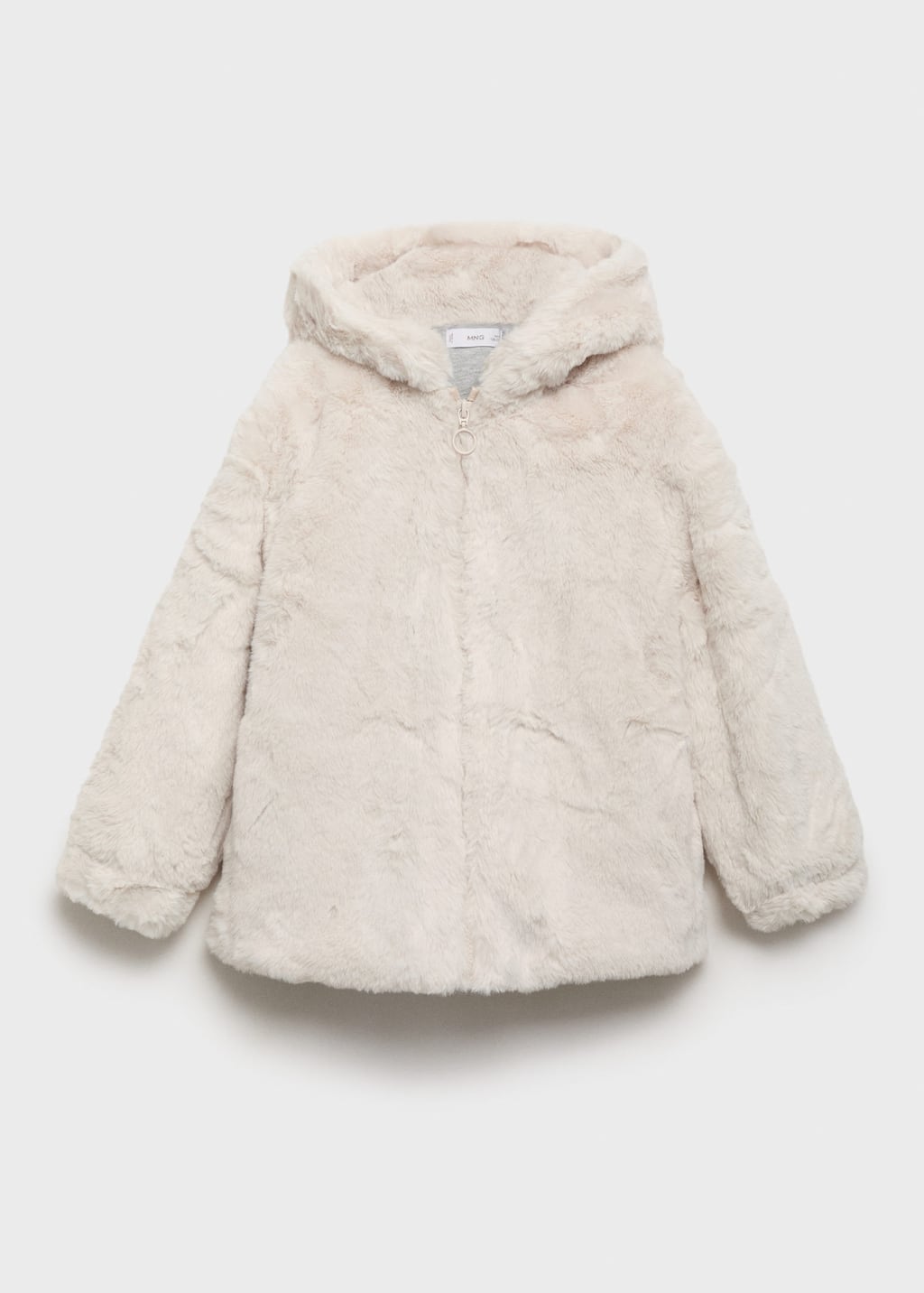 Mango Hooded Fur-effect Coat Beige In White