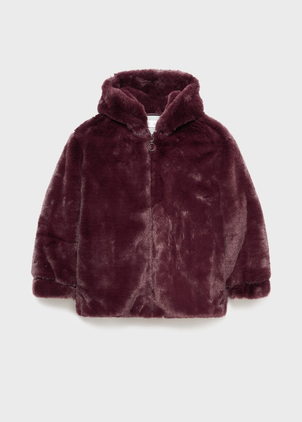 Mango Hooded Fur-effect Coat Wine In Brown
