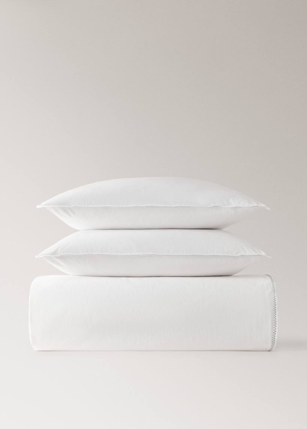 Mango Home Washed Cotton Percale Duvet Cover With Zigzag Stitching Single Bed Off White