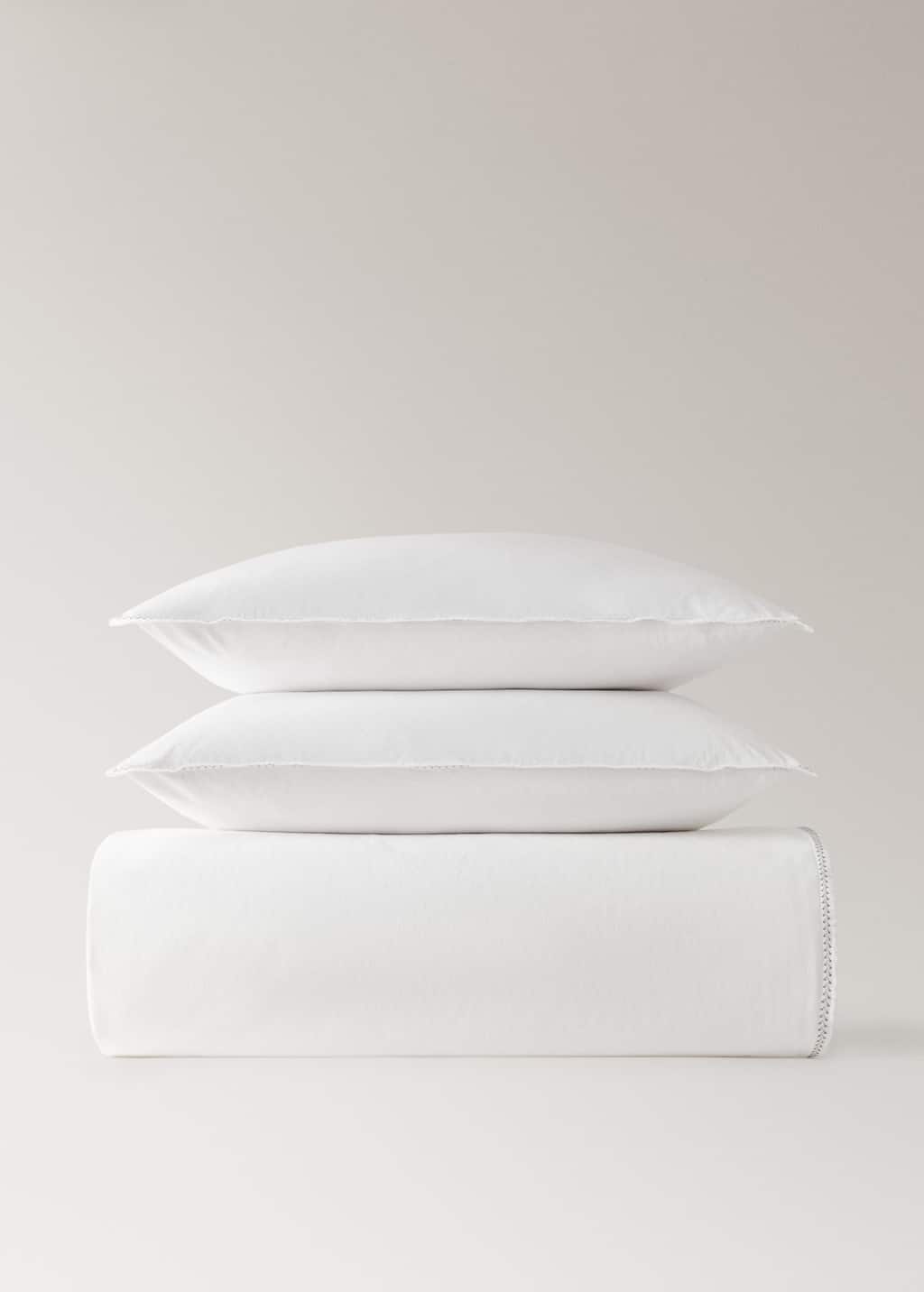Mango Home Washed Cotton Percale Duvet Cover With Zigzag Stitching Queen Bed Off White