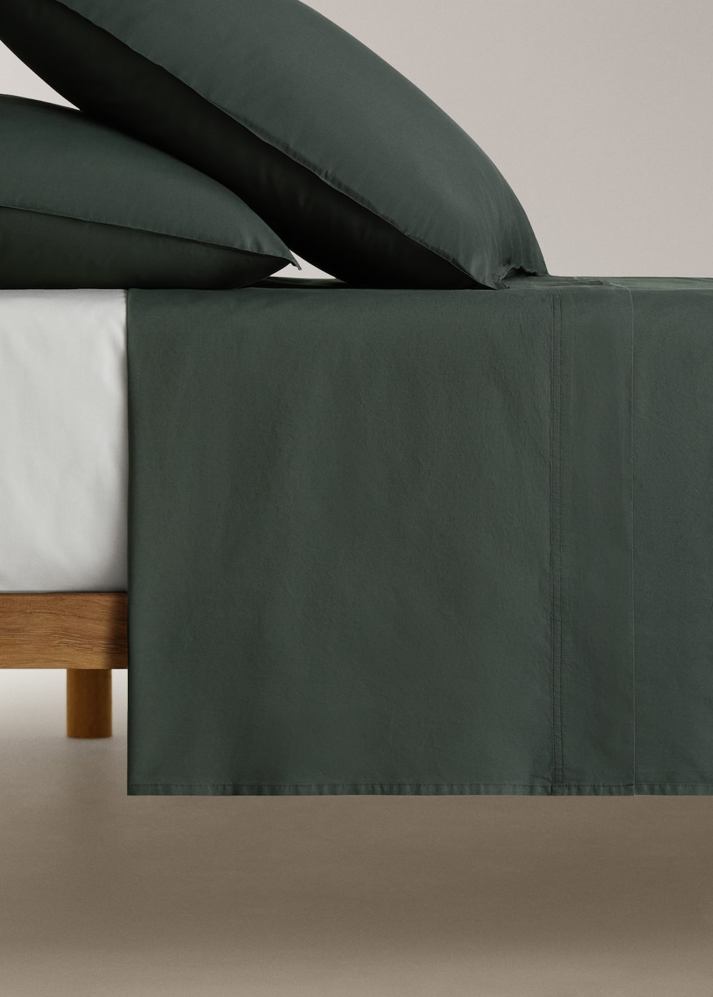 Mango Home Drap Plat Popeline De Coton Double Surpiqûre Lit 150/160 Cm Vert Foncé - Home - Lit 150/160 Cm - Man In Green