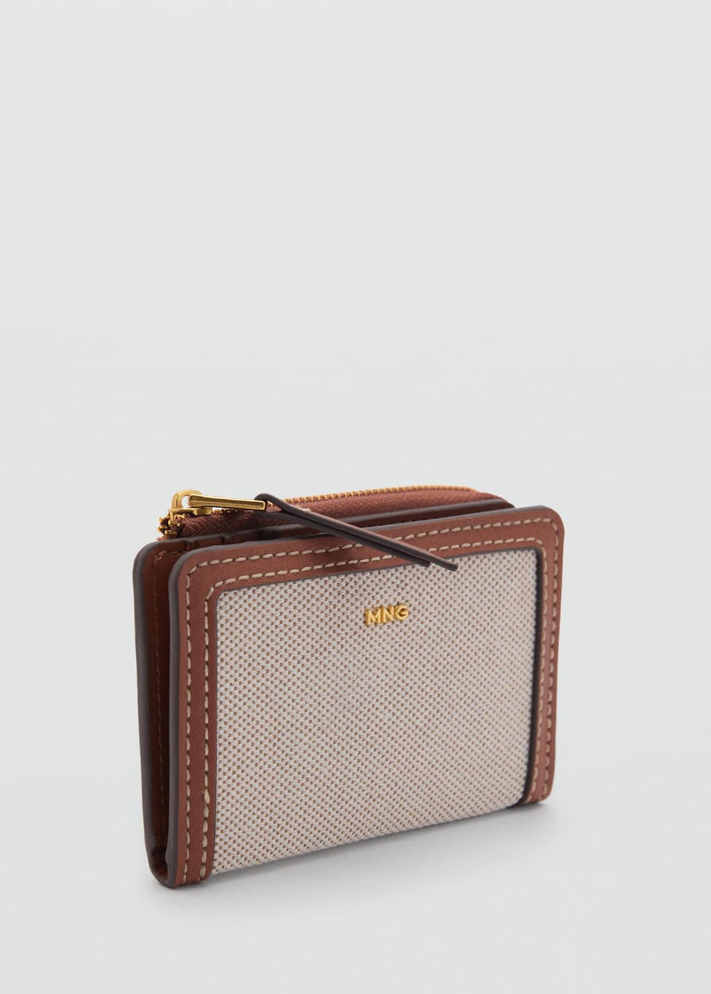 Mango Portefeuille À Rabat En Toile Contrastée Marron Moyen - Femme - Taille Unique -