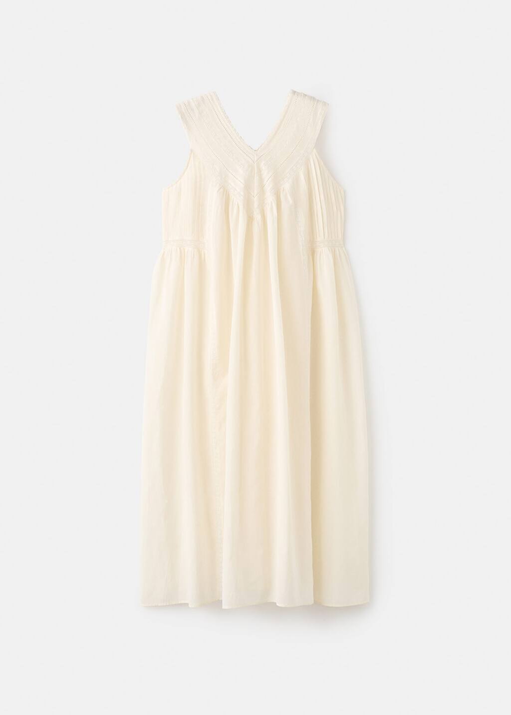 Mango Cotton Lace Nightdress With Drawstring Vanilla In Neutral