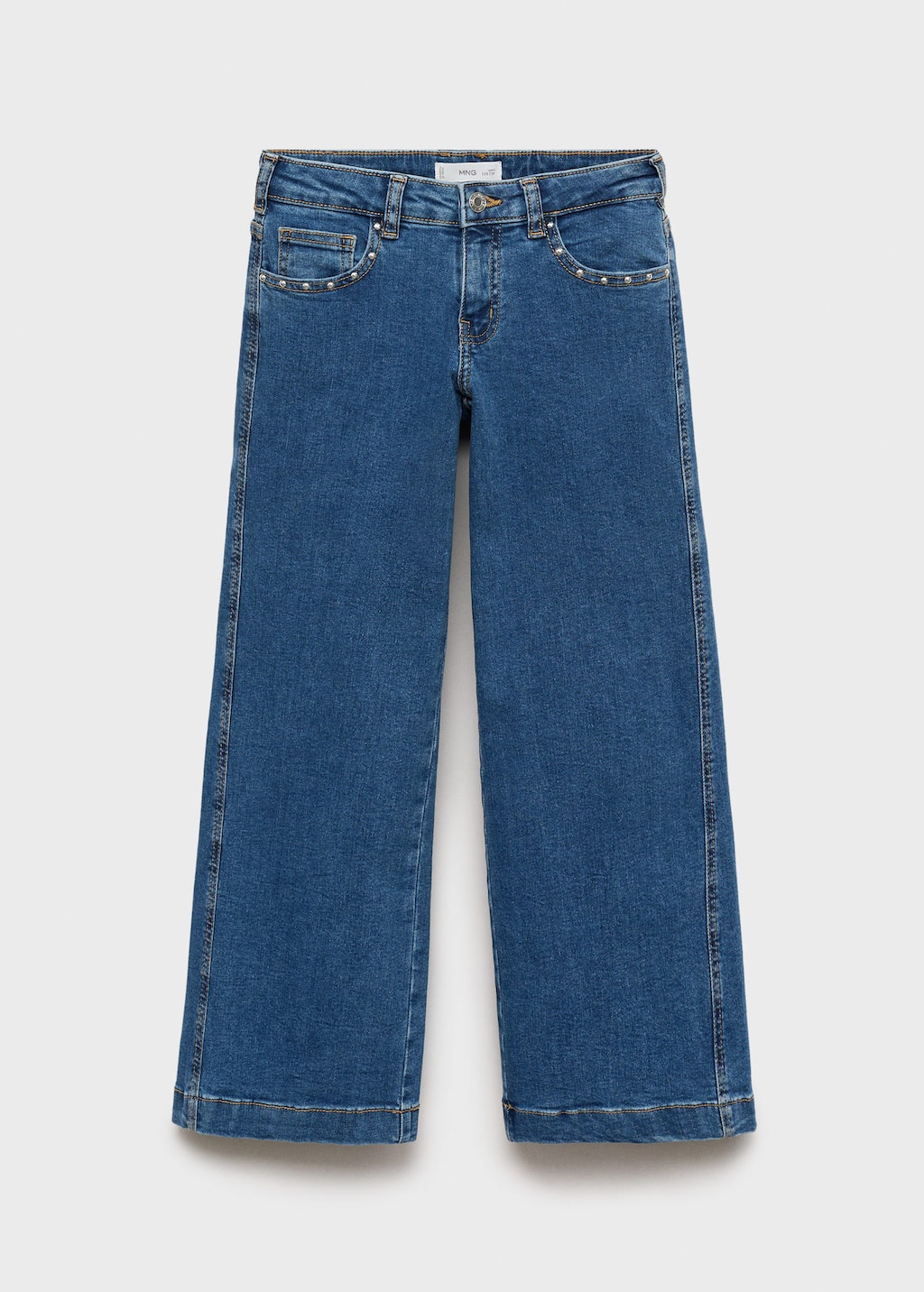 Mango Wide Leg Jeans With Studs Dark Blue In Blue
