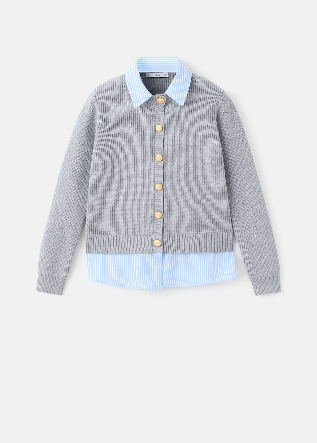 Mango Combined Knitted Cardigan Grey In Gray