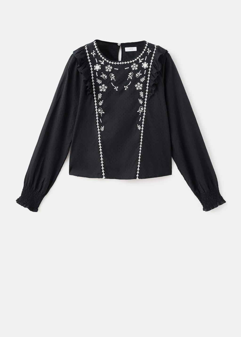 Mango Teen Ruffled Embroidered Top In Black