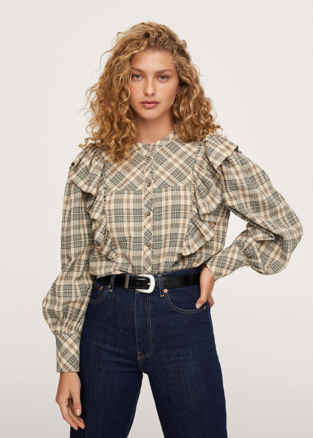 Geruite blouse met ruche - Middenvlak