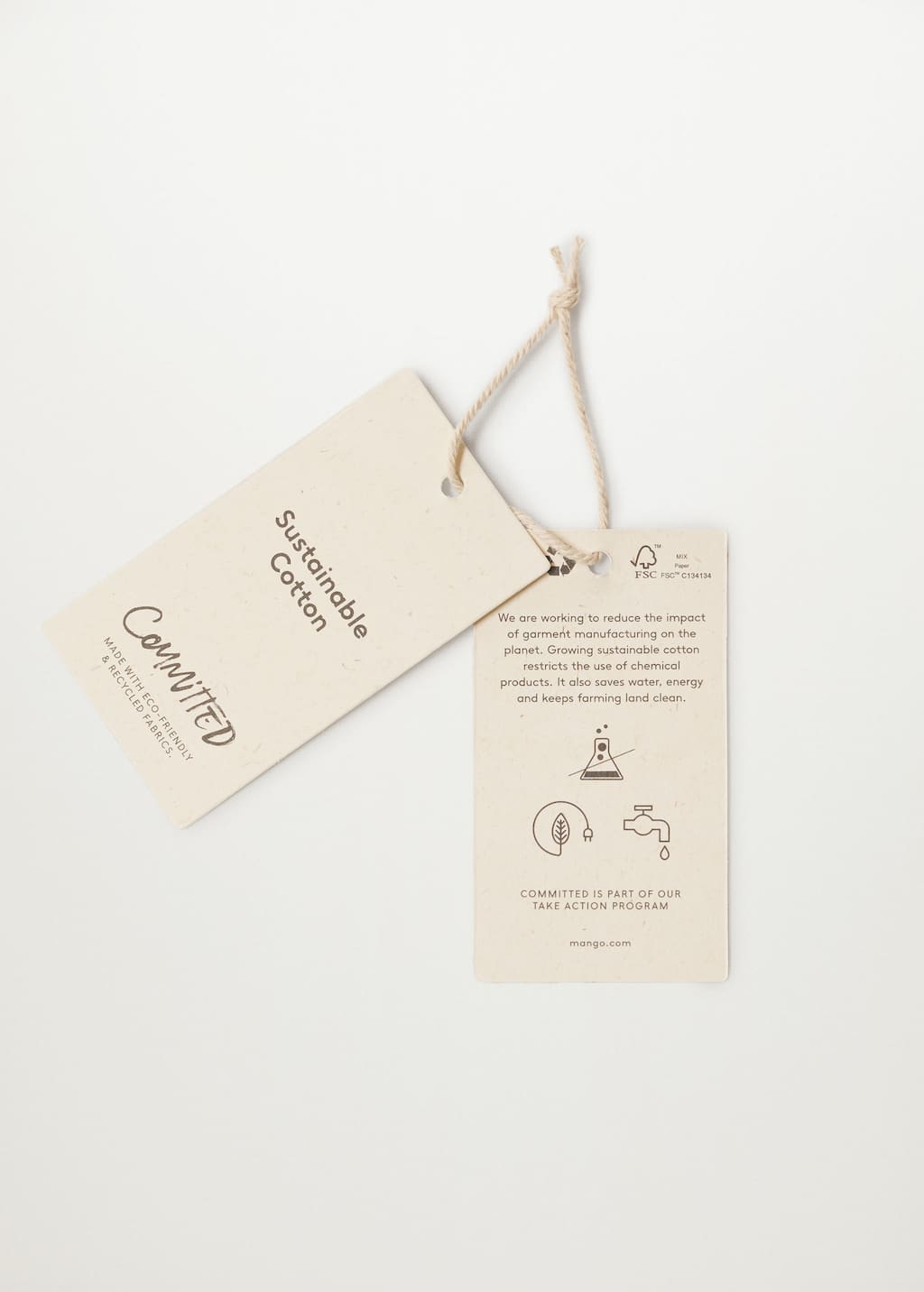 Mango Animated design t-shirt. clothing tag and label on a white background 