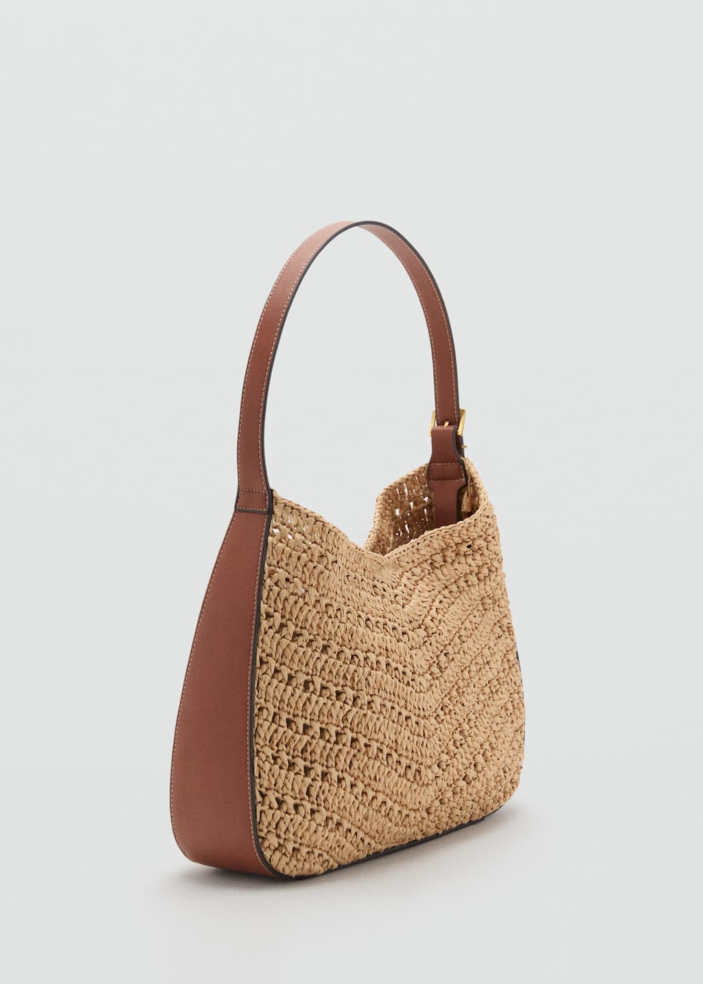Mango Sac Porté Épaule Fibre Naturelle Marron Moyen - Femme - Taille Unique -