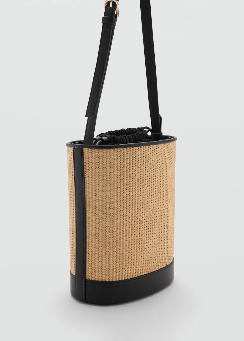 Mango Sac Seau Effet Raphia De Taille Moyenne Noir - Femme - Taille Unique -