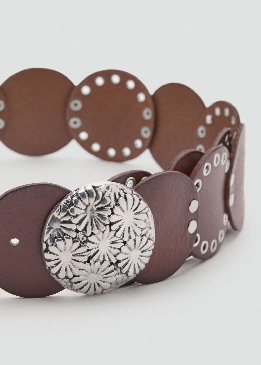 Mango Ceinture Cuir Rivets Marron - Femme - L -