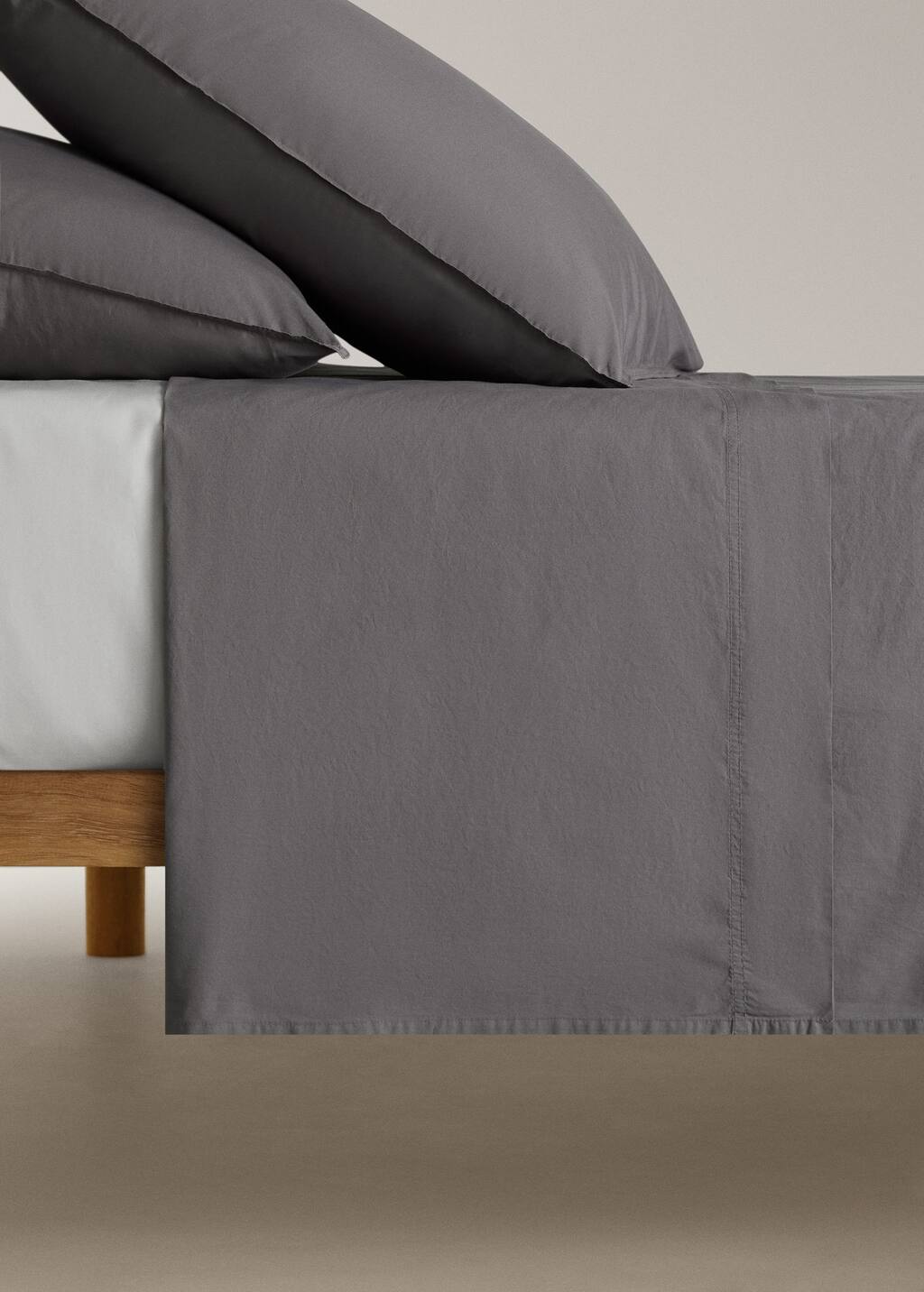 Mango Home Drap Plat Popeline De Coton Double Surpiqûre Lit 90 Cm Gris - Home - Lit 90 Cm - In Gray